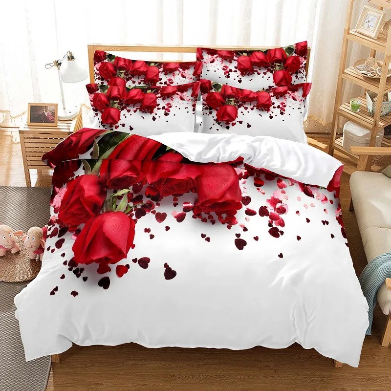 Çiçekler nevresim takımı Yorgan yatak örtüsü seti Moda Tasarım 3d Yatak Dijital Baskı çarşaf Kraliçe nevresim takımı