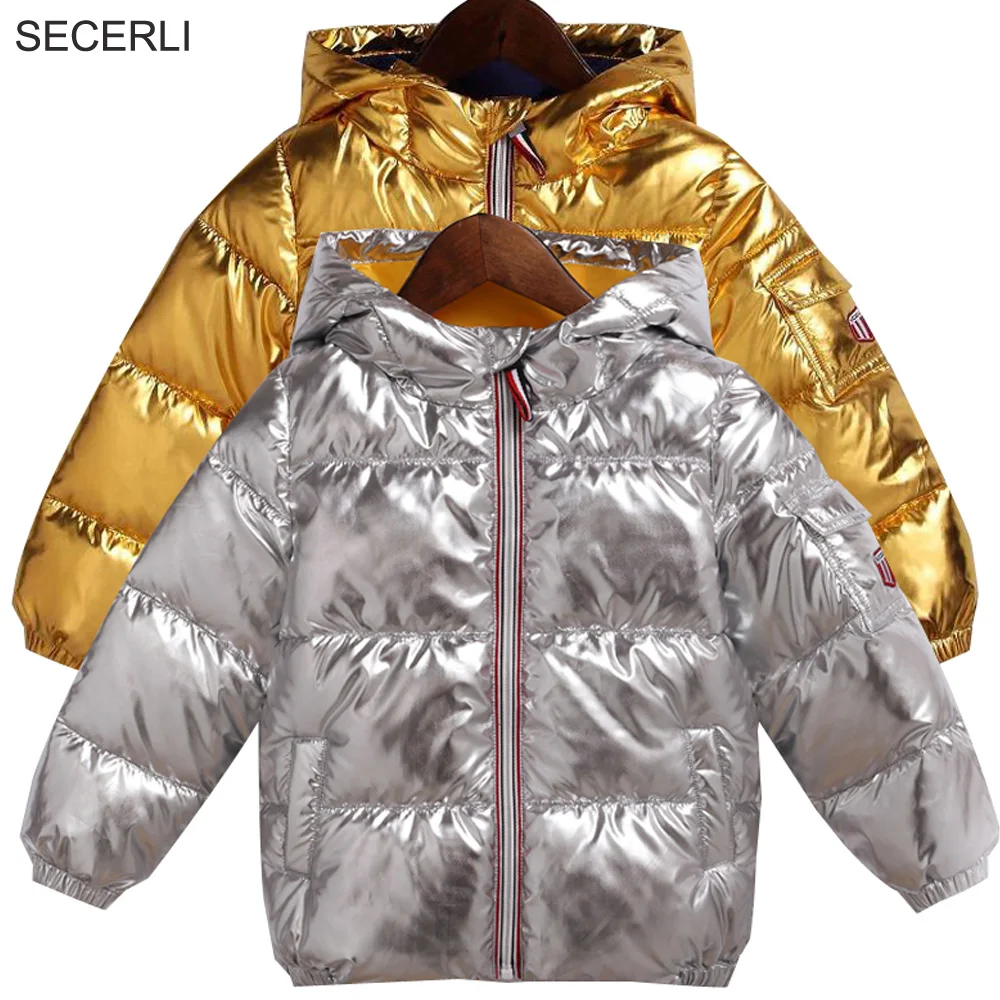 Çocuk Kız Erkek Kış Ceket Ceket 2-8Y Rahat Moda Gümüş Altın Kapşonlu Bebek Kış Parka Dış Giyim çocuk ceketi Snowsuit