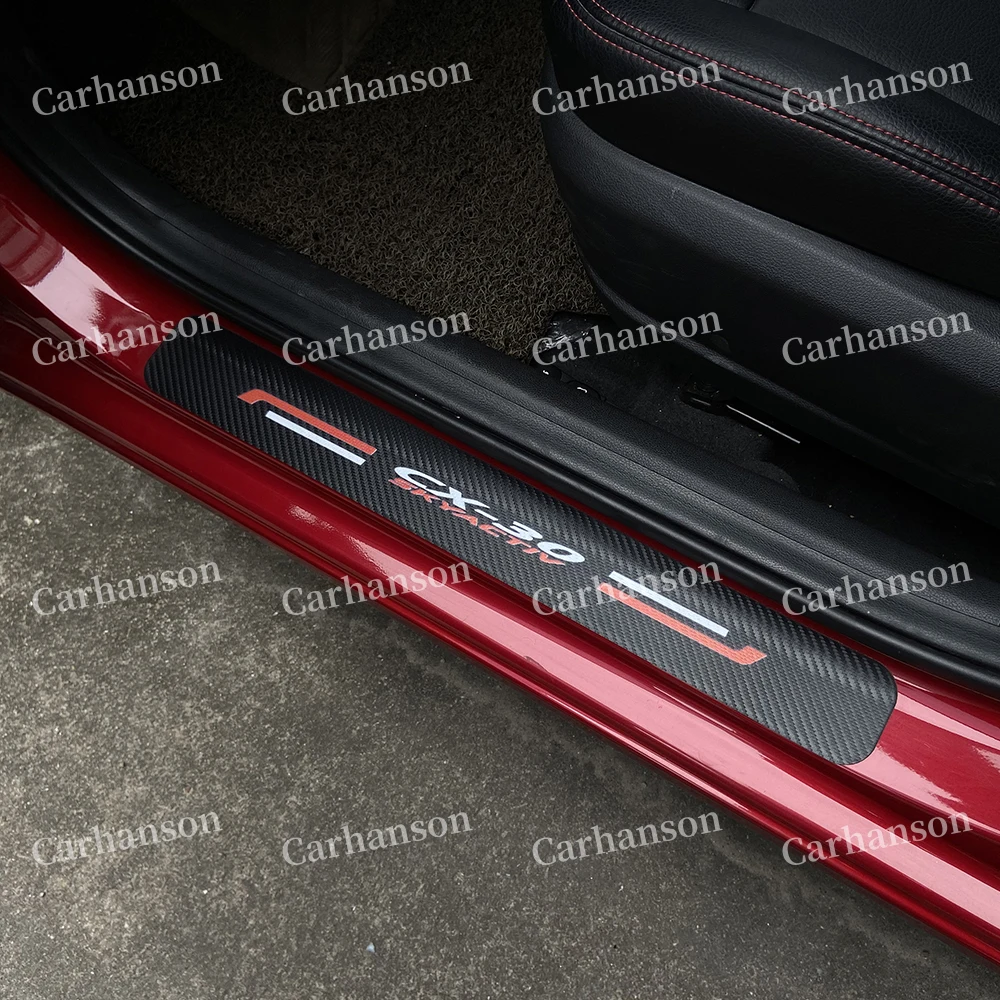 Karbon Fiber Doku Deri PU Otomatik Kapı eşik Pedalı Aksesuarları styling Araba Sticker sürtme plakası Mazda CX-30 Cx30 CX 30 2020