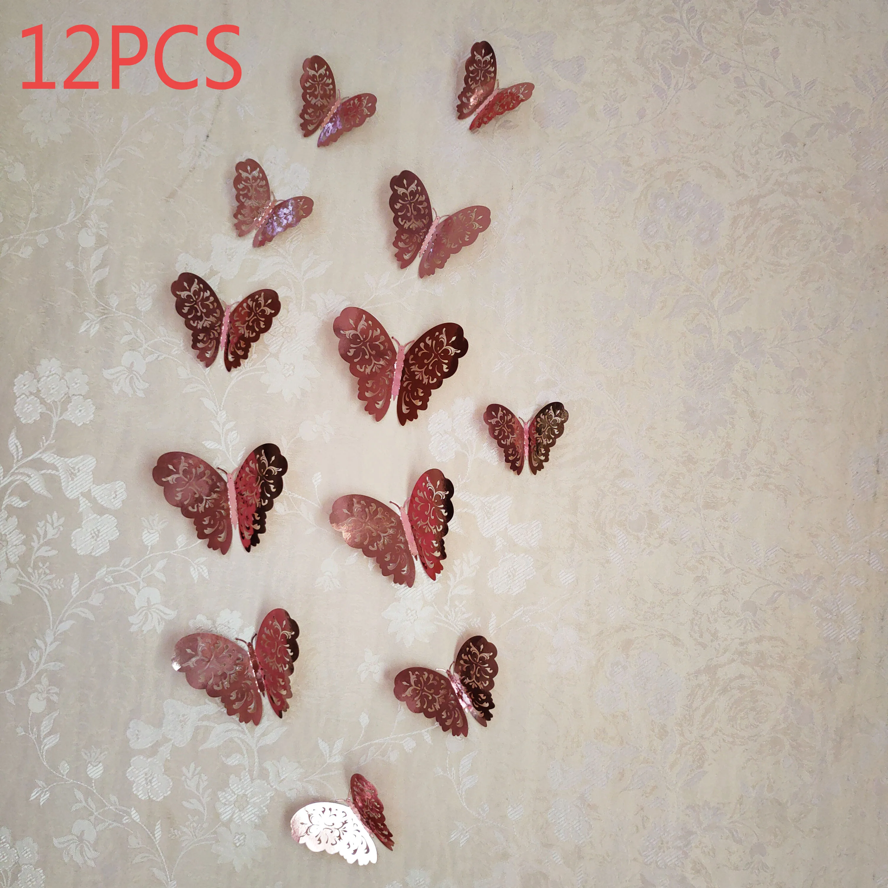 12 Adet / takım İçi Boş 3D Kelebek duvar çıkartmaları Düğün Dekorasyon Ev Dekorasyon Altın ve Gümüş Kelebek Çıkartmalar Çıkartmalar