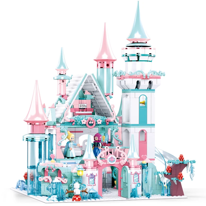 Dondurulmuş Anna Elsa Prenses Buz Kale Arabası Yapı Taşları Seti Tuğla Klasik Film Modeli Çocuk Kız Oyuncak Çocuklar İçin Hediye