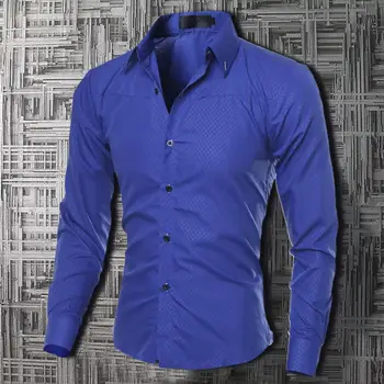 Üstleri Erkek Erkek Gömlek Kraliyet Mavi Yakışıklı Moda İş Ekose T Shirt