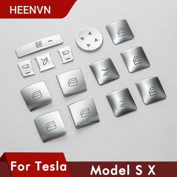 Heenvn 14 ADET Pencere Kaldırma Anahtarı Düğmeler krom çerçeve Tesla Model S Aksesuarları İçin Model S Modelleri ModelX Araba Gümüş Yeni
