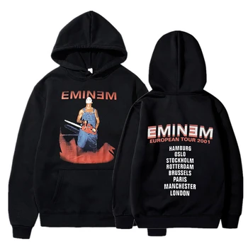 Rapçi Eminem Kapşonlu Mektubu Baskı Tişörtü Erkekler Sonbahar Kış Rahat Hoodies Hip Hop Kaya Kazak Unisex Harajuku Y2K Giysileri