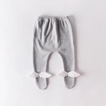 2021 Yeni Sonbahar Bebek Kız Erkek Pantolon Beyaz Gri Yüksek Bel Tayt Pamuk 3D Kanat Aplikler Pantolon Çocuk Giysileri E5008 2