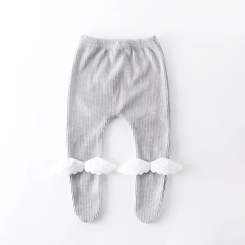 2021 Yeni Sonbahar Bebek Kız Erkek Pantolon Beyaz Gri Yüksek Bel Tayt Pamuk 3D Kanat Aplikler Pantolon Çocuk Giysileri E5008 3