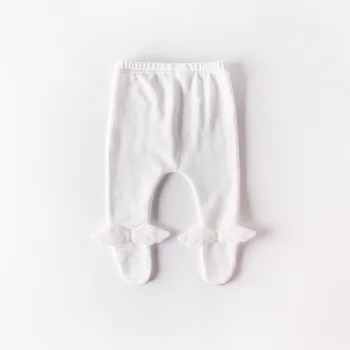 2021 Yeni Sonbahar Bebek Kız Erkek Pantolon Beyaz Gri Yüksek Bel Tayt Pamuk 3D Kanat Aplikler Pantolon Çocuk Giysileri E5008 4