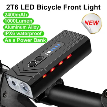 T6 LED bisiklet ışığı Ön 1000 Lümen USB Şarj Edilebilir Fener Lambası 2400mAh MTB Bisiklet Far Güç Bankası olarak Bisiklet El Feneri