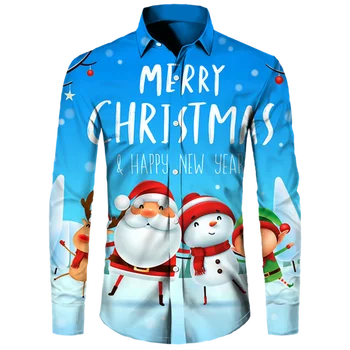 2023 Festivali Elbise Sıcak Satış Noel Uzun Kollu Gömlek Yaka erkek gömleği 3d Baskı Lüks erkek giyim Gömlek erkekler İçin