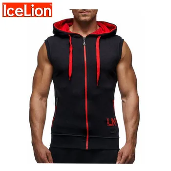 IceLion 2021 Yeni Bahar Hoodies Erkekler Kolsuz Slim Fit Tişörtü Yaz Fermuar Hırka Spor Rahat Düz Eşofman