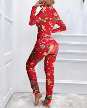 Noel Pijama Kadın Sonbahar 2022 Moda Fonksiyonel Düğmeli Flap Casual Dalma V Boyun Uzun Kollu Yetişkin Ev Uzun Pijama