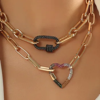 Kadınlar takı için Trendy kristal HipHop kalp kolye katmanlı kolye