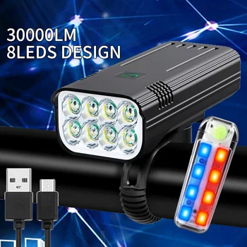 Yükseltme 10000mAh 8LEDS Bisiklet ışık USB şarj edilebilir LED lamba bisiklet ışığı Far MTB Su Geçirmez El Feneri Ön Lamba 17 + Saat