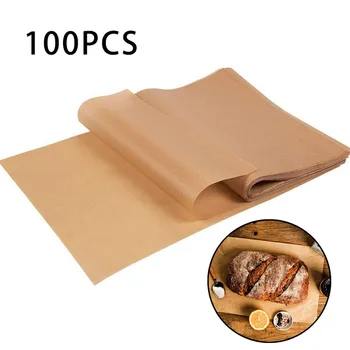 100 Adet Yeniden Kullanılabilir Yapışmaz Pişirme Kağıdı Ağartılmamış parşömen yaprak kağıt Mutfak Pişirme Kağıdı Mat