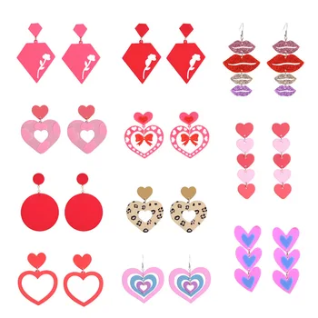 2023 Pembe Püskül Aşk Kalp Küpe Kadınlar için Sevimli Tatlı Kalpler Sevgililer Günü Küpe Renkli Hediye Kız Arkadaşı Takı
