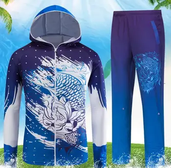 Yaz Balıkçılık Kıyafetleri Set Uzun Kollu T gömlek kapüşonlu jarse Giyim + Pantolon Açık Güneş Koruyucu UV Engelleme Nefes Hızlı Kuru