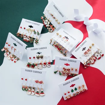 6 Adet / takım Yaratıcı Noel küpe seti Renkli Sevimli Kardan Adam Noel Ağacı Geyik Eldiven Dangle Küpe Kadınlar moda takı