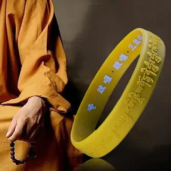 Silikon bilezik kadınlar İçin moda renkli ışık kauçuk bileklik erkek Unisex Buda Mantra elastik bileklik bilek bandı Z9C6