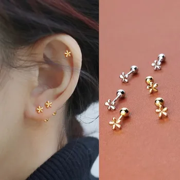 2 ADET Paslanmaz Çelik Minimal Kristal Çiçek Minimal Kulak Çiviler Küpe Kadınlar Küçük Helix Çiviler Tragus Kıkırdak Piercing Takı