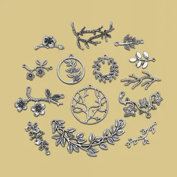 Antik Gümüş Kaplama Şube Kabak Bağlayıcı Charms Yaprak Çiçek Bahar Kolye Dıy Takı Yapımı Bulguları Zanaat Toptan
