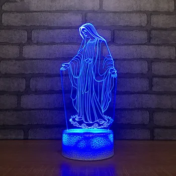 Akrilik 3D LED gece lambası kutsal bakire meryem dokunmatik 7 renk değiştirme masa masa lambası ev dekoratif uyku ışık noel hediyesi 4