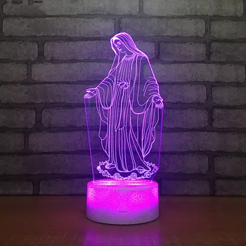 Akrilik 3D LED gece lambası kutsal bakire meryem dokunmatik 7 renk değiştirme masa masa lambası ev dekoratif uyku ışık noel hediyesi 5