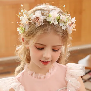 Kristal Çiçek Taç Çocuklar Rhinestone Prenses Bantlar Takı Kafa Bandı Hairband Sevimli Kız Corolla İnci Saç Bantları