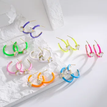 HECHENG, 1 Çift Kalp Şeker Renk Hoop Küpe Kadınlar Kızlar için Renkli Emaye Kulak çıtçıt Neon Yuvarlak Tatlı Daire Takı