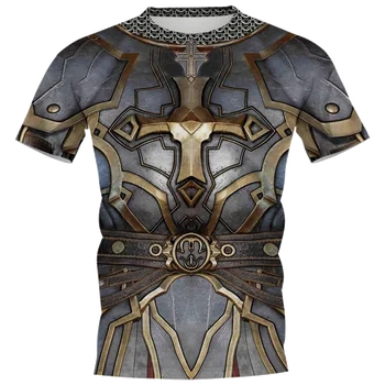 T-Shirt Ortaçağ Şövalye Viking Dövme Zırh 3D Baskı Yaz T Gömlek Moda Çocuklar Rahat Erkek Kız Yuvarlak Boyun Tees Giyim
