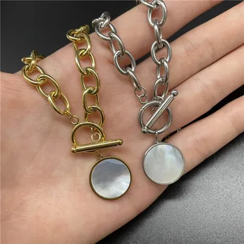 2022 Yeni metalik paslanmaz çelik kolye Kadın kolye Yuvarlak kabuk Dekorasyon takı aksesuarları hediye 1