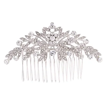 Gümüş Rhinestone Kristaller Yapraklar Düğün Gelin Saç Yan Tarak Tokalar Kadınlar saç aksesuarları Takı FA5088SIL