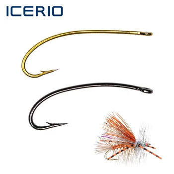 ICERIO 100 ADET 3X Uzun Sap Eğrisi Balıkçılık Sinek Kancası Stonefly Perileri Stimülatörü Çekici Kuru Sinek Dikenli Kanca