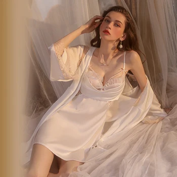 Jxgarb 2023 Yeni İki Adet Buz İpek Bornoz + Backless Gecelik Seksi Robe Elbise Setleri Saten Şeffaf Pijama Setleri Sıcak