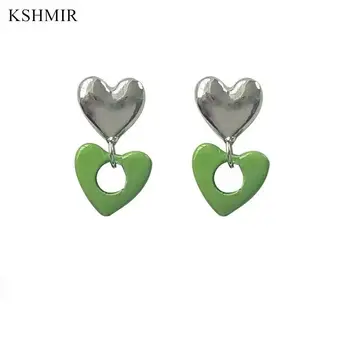 Yeni Aşk kolye küpe ışık lüks yüksek anlamda yeşil gümüş pin küpe basit tasarım duygusu yaz kolye küpe
