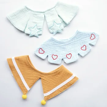 3 adet Set Ins İskandinav Tarzı Bebek Önlüğü Pamuk Gazlı Bez Bebek Bebek Geğirmek Bez tükürük havlusu Nakış Sahte Yaka Dekoratif Aksesuar