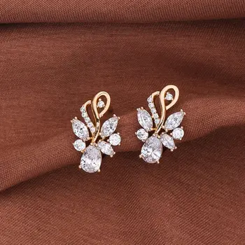 Dckazz Yeni Doğal Beyaz Zirkon Küpe 585 Gül Altın Renk Düğün Lüks Kalite Moda Woman'jewelry Benzersiz Küpe