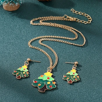 IPARAM Metal Zincir Kolye Kolye Küpe Kadınlar için Çok Renkli Noel Ağacı Yılbaşı Hediyeleri moda takı seti