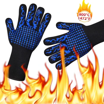 1 adet Barbekü eldivenleri ısıya dayanıklı fırın eldivenleri 500-800 derece yangına dayanıklı yalıtımlı barbekü eldivenleri fırın veya mikrodalga fırın 0