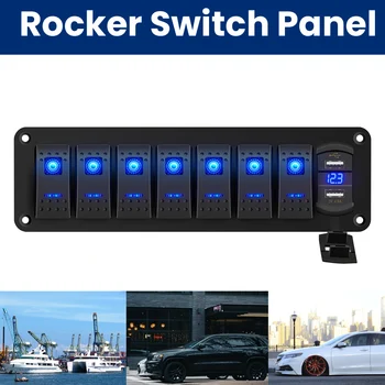 8 Gang 12 V / 24 V Mavi LED Geçiş Anahtarı Paneli Deniz Kamyon Camper Araba Tekne Su Geçirmez Rocker Meslek Anahtarı Paneli Yüksek Kalite 1