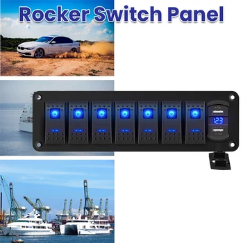 8 Gang 12 V / 24 V Mavi LED Geçiş Anahtarı Paneli Deniz Kamyon Camper Araba Tekne Su Geçirmez Rocker Meslek Anahtarı Paneli Yüksek Kalite 2