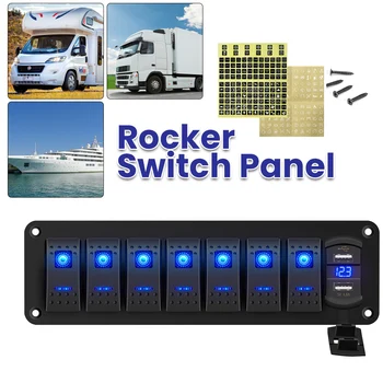 8 Gang 12 V / 24 V Mavi LED Geçiş Anahtarı Paneli Deniz Kamyon Camper Araba Tekne Su Geçirmez Rocker Meslek Anahtarı Paneli Yüksek Kalite 3