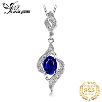 JewelryPalace Oluşturulan Mavi Safir 925 Ayar Gümüş Kolye Kolye Kadın Modası Bildirimi Taşlar Gerdanlık Hiçbir Zincir