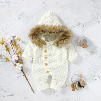 Bebek Romper Moda Kapşonlu Örme Yenidoğan Erkek Tulum Kıyafetler Uzun Kollu Sonbahar Yürüyor Bebek Kız Giyim Katı Tulum