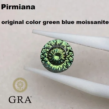 Pırmıana Yeşil Mavi Renk VVS1 100 Yüz Kesim Yuvarlak Mozanit Gevşek Elmas Taş DIY Takı Yüzük Yapımı İçin