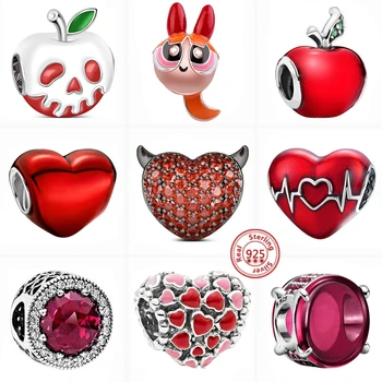 925 Ayar Gümüş Kırmızı Kalp Zirkon Elma El Yapımı Boyama Parlak göz alıcı boncuk Fit Orijinal Pandora Bilezik Kadınlar Takı İçin