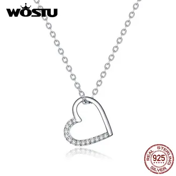 WOSTU 100 % Gerçek 925 Ayar Gümüş Şekli Aşk Kalp Kolye Ortalama Aşk Sonsuza Kadınlar Için moda takı Yapımı CQN347