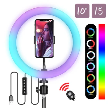 6/10/12 İnç RGB LED halka ışık Selfie Halka Lamba 15 Renkler 3 Model No tripod standı USB Fişi YouTube Canlı Makyaj Fotoğrafçılığı
