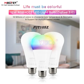Mıboxer FUT105Z E27 12W RGB + CCT LED ampul ışık AC100 ~ 240V Kısılabilir Akıllı Lamba Zigbee 3.0 ağ geçidi Denetleyici / Ses / App Kontrolü