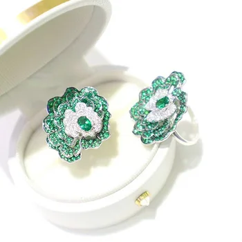 ZOCA Moda 925 Ayar Gümüş Zirkon Havai Fişek Yeşil Saplama Küpe Yüzük takı seti Bayanlar Zarif Parti Düğün Güzel Takı