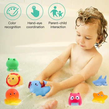 Bebek Mini Karikatür Hayvan Banyo Oyuncak Yumuşak Tutkal Şamandıra Su Oyuncak Sprey Su Sıkmak Ses çocuk Banyo Sahne Banyo Bebek Eğlenceli Hediye